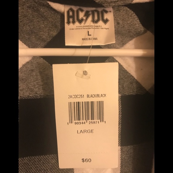AC &DC Button Up Hooded Flannel Shirt - Picture 3 of 4